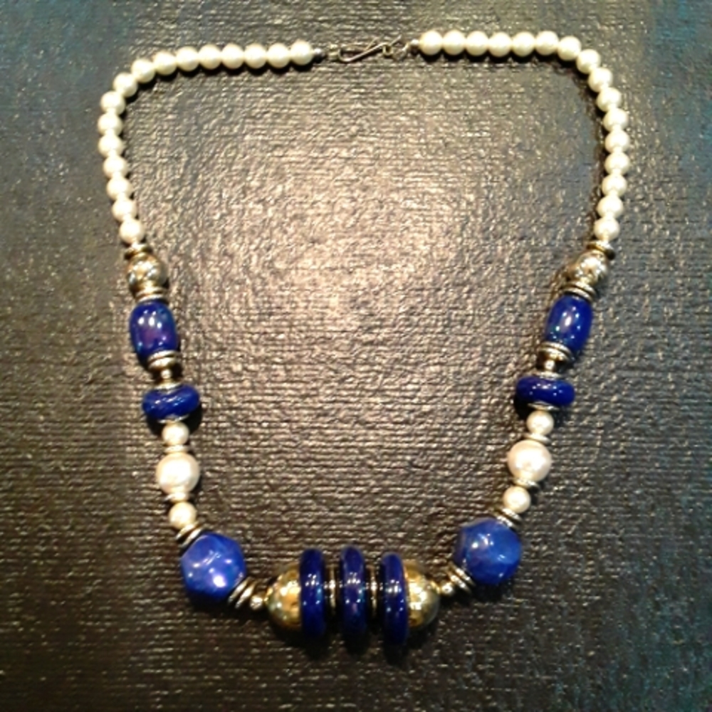 Vintage lapis lazuli large beaded necklace